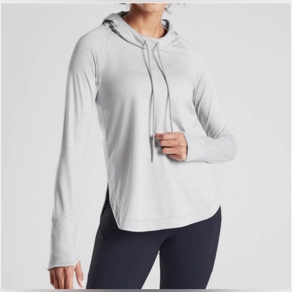 Athleta Gray Lightweight Hooded Pullover Thumbholes Athletic Yoga Top XS